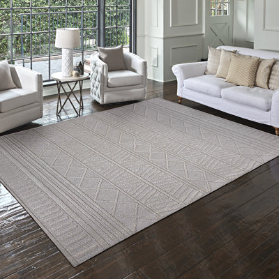 High-Low Loop Pile Indoor Area Rug, Silver Gray Modern Geometric Polyester Rug for Living Room & Bedroom – Nylah Lana