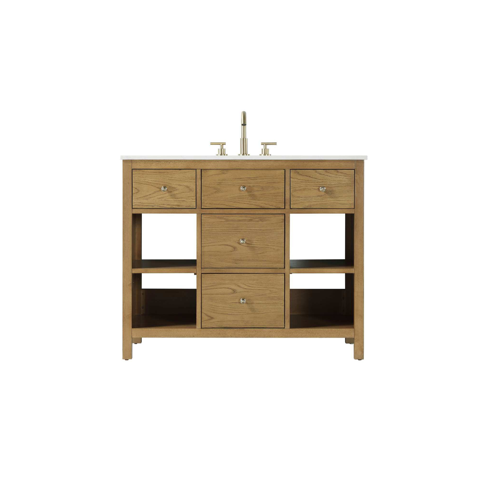 Single Bathroom Vanity, Honey Teak/Gold, 42"