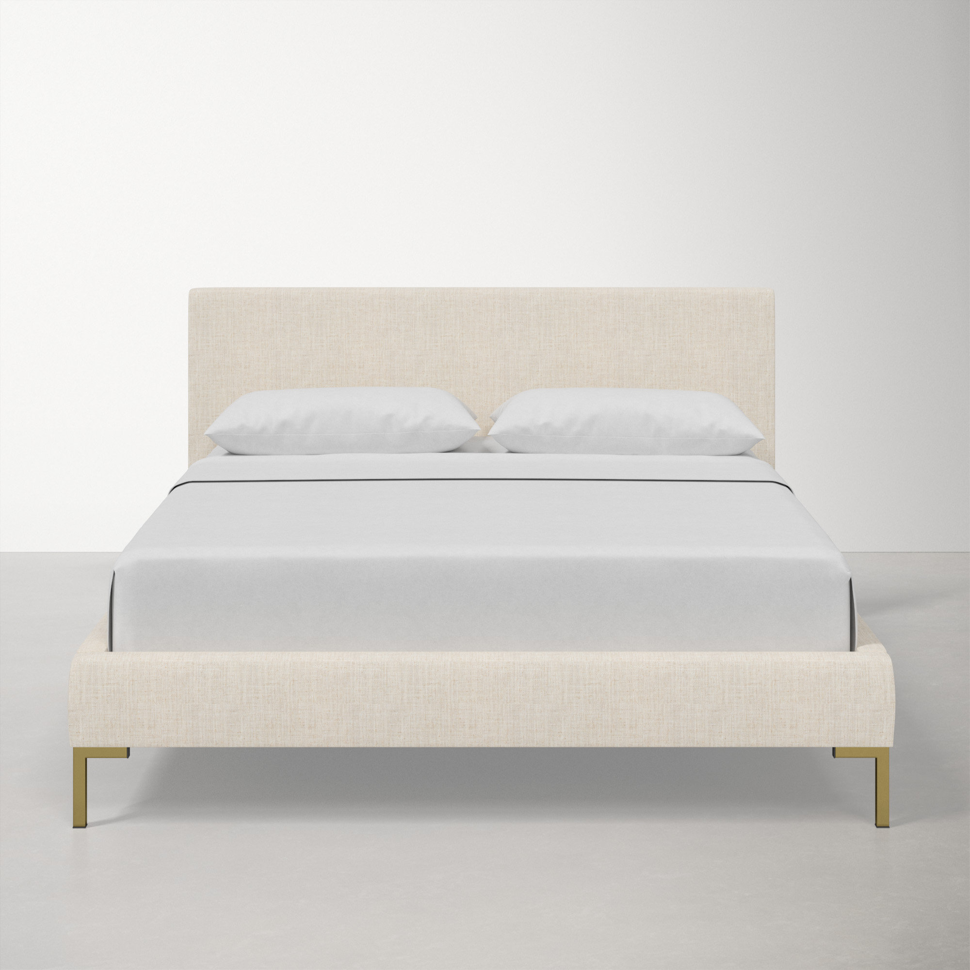 Rand Upholstered Bed, Twin, Brass, Classic Talc Linen