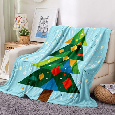 Plaid en flanelle motif sapin de Noël, étoiles dorées et flocons de neige, motif tronc brun, chaud, léger et douillet, idéal pour l'hiver, le lit, la sieste au bureau ou à la machine, 127 x 152 cm