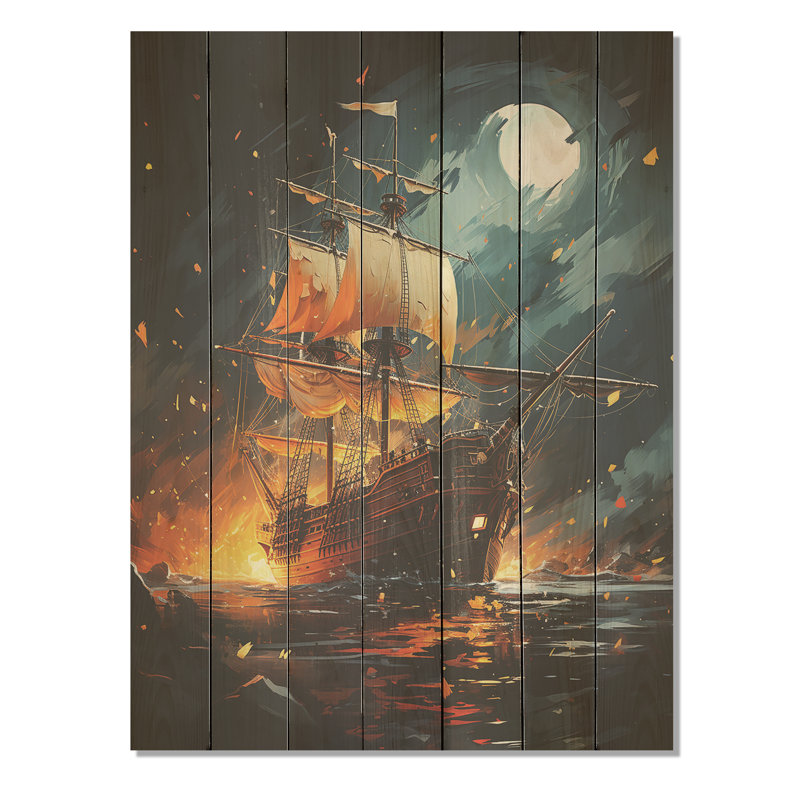 Golden Galleon Pirate Ship II - Bateau côtier sur bois, H 20 po x l 10 po
