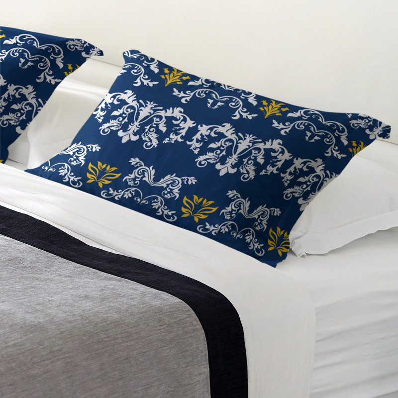 Football Baroque Pattern Pillow Sham, Standard, Microfiber, Blue/White/Yellow