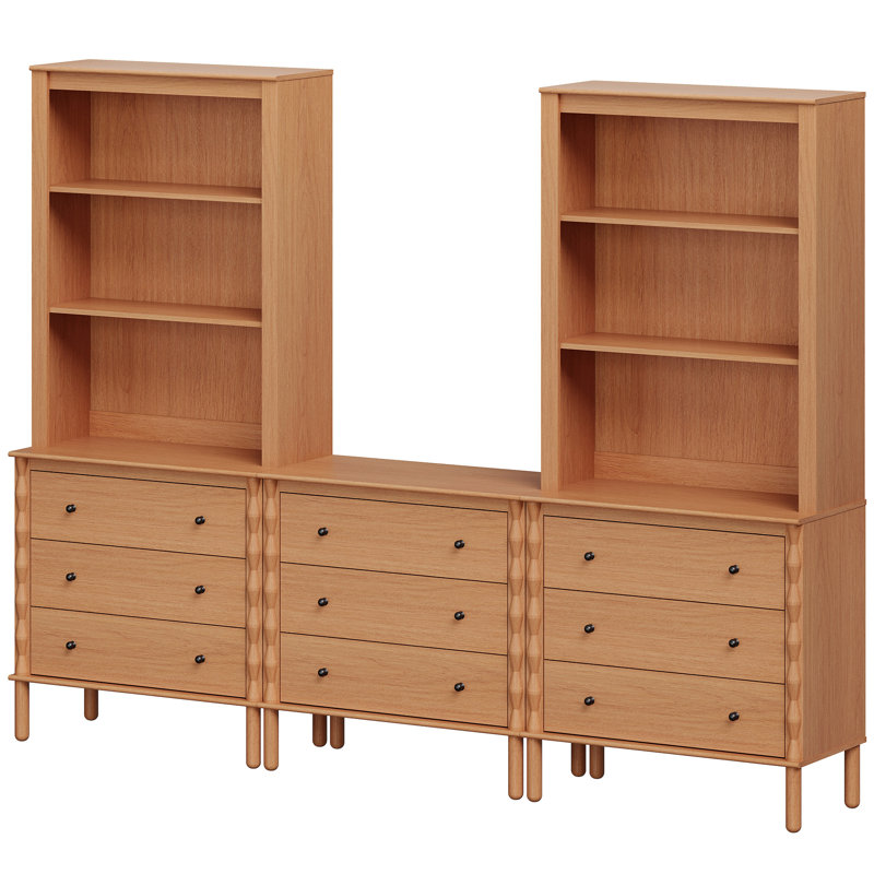 Meuble télé Greeta avec 9 tiroirs et 6 tablettes ouvertes, noyer, H 72,6 po x L 15,7 po x l 94,5 po, Noyer