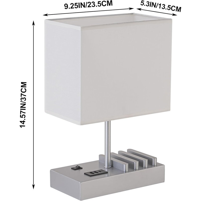 Wood Table Lamp, Silver, White