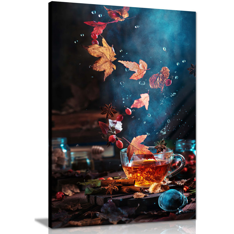 Briar Tea With Autumn Leaves Swirl Artistic - Wrapped Canvas Art Prints, 31cm H x 20cm W