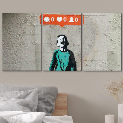 " Nobody Likes Me - Kid Screams No Instagram Credit Banksy Street Artwork - Modern Home Art " 3 Piece Art Graphic Art Print