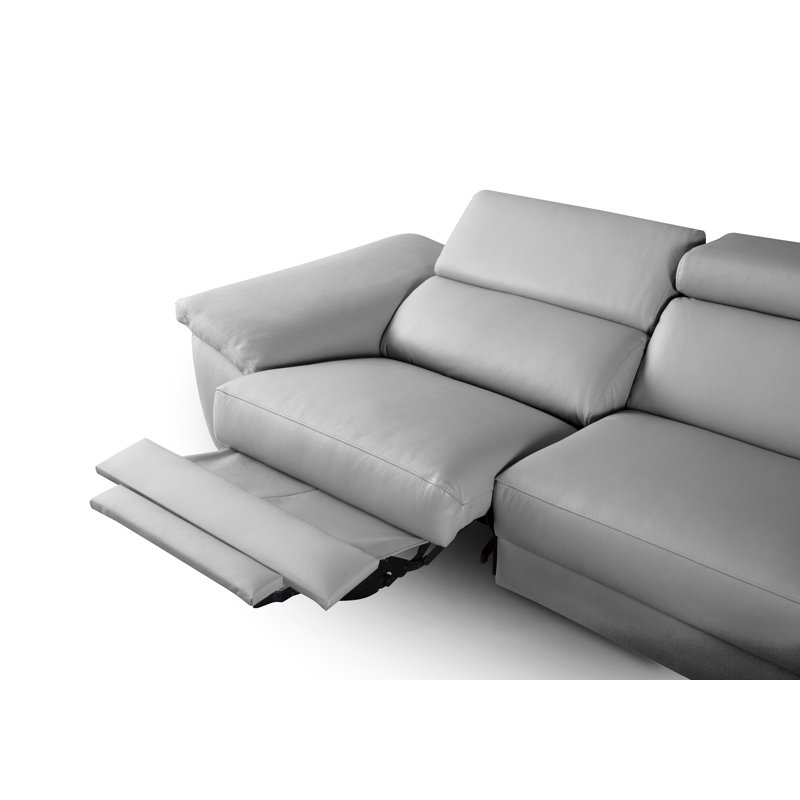 Olligs Genuine Leather Reclining Corner Sofa with Adjustable Headrests and Adjustable Armrest, Grey Genuine Leather