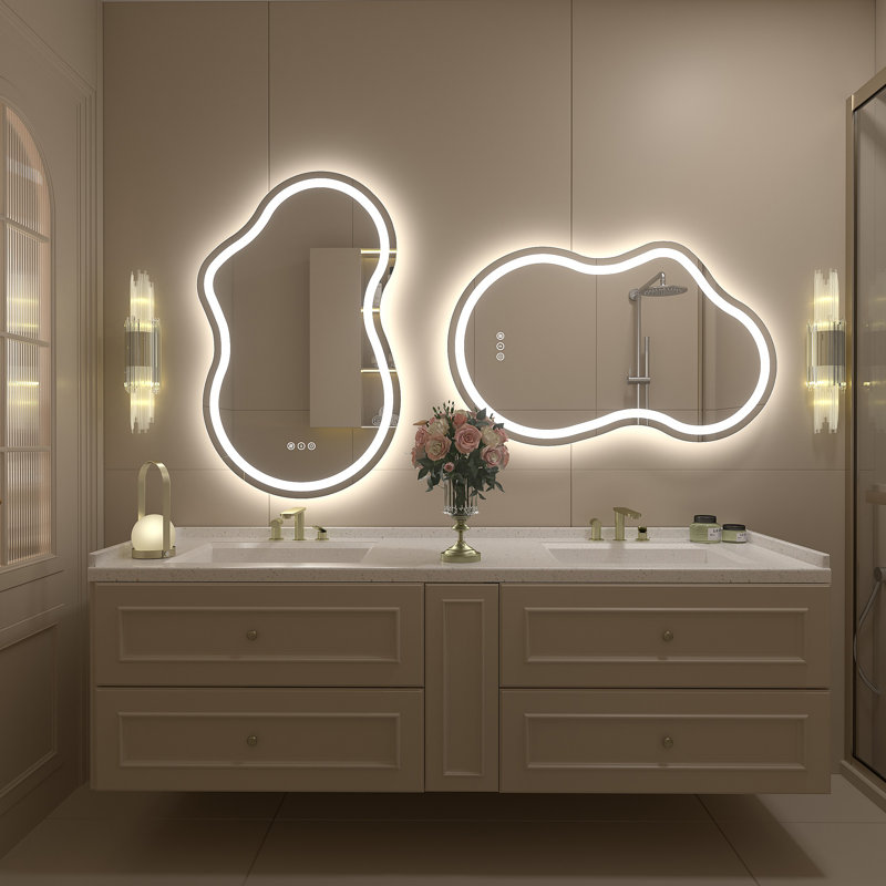 Aevar UL Certified Front & Back Lighted Anti-Fog Tempered Glass Irregular Bathroom/Vanity Mirror with 3-Year Warranty