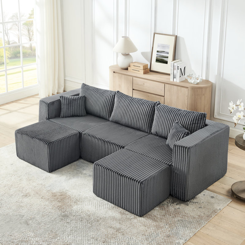 Moderne compact gris modulaire, peau douce -, 3 sièges, sans assemblage, peu encombrant, pour les petits espaces de vie dans des appartements très confortables