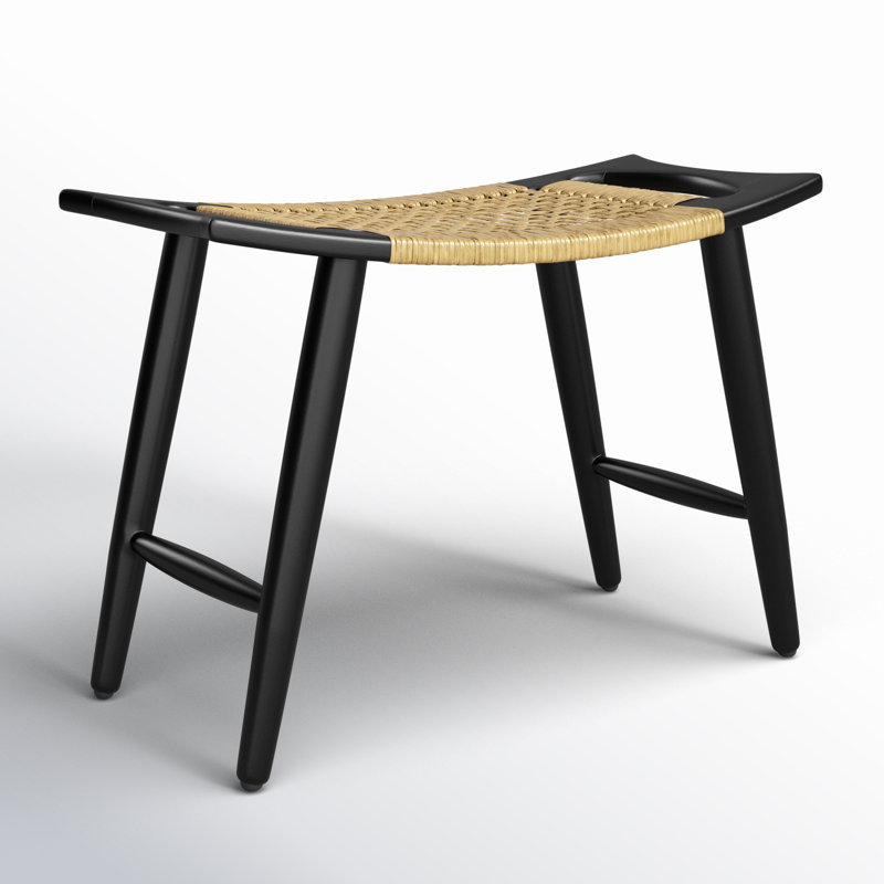 Tristan Natural Wood & Rattan Stool, Black
