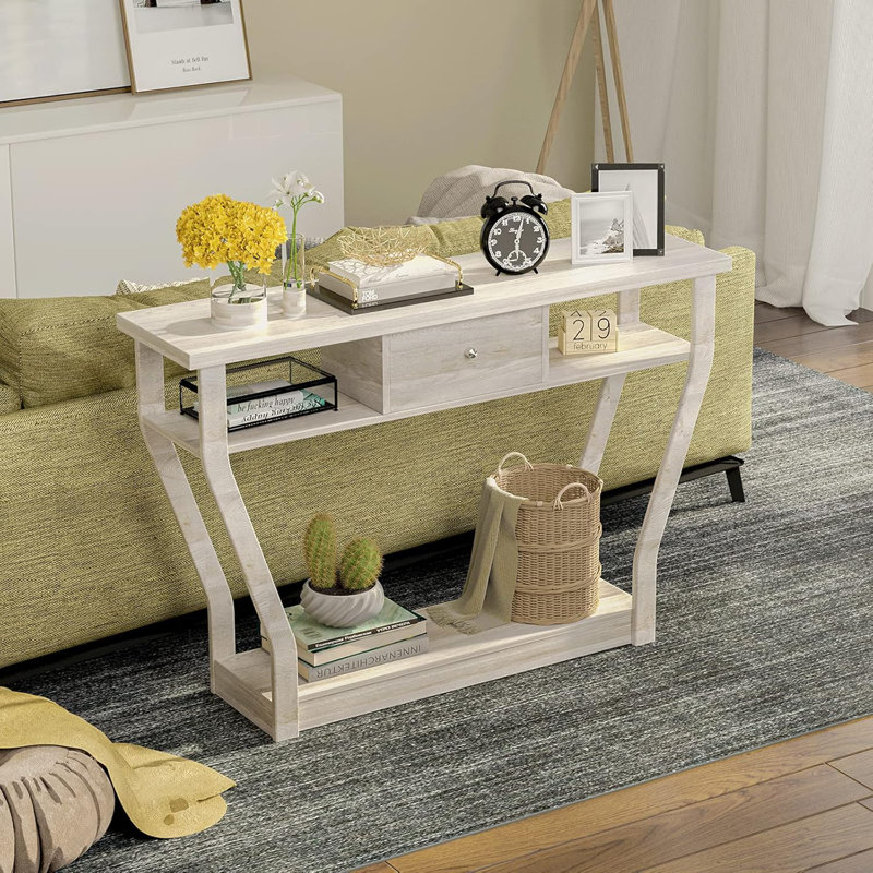 Modern Wooden Entryway Table With Drawer And Shelf, Multi-Functional Sofa Table For Living Room, Hallway, And Office