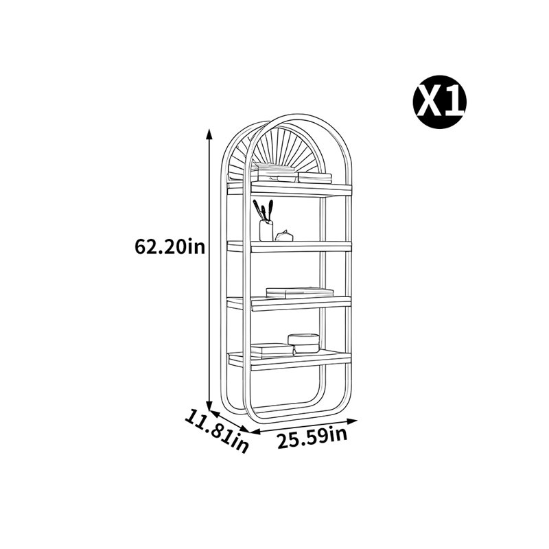 Bibliothèque de rangement en rotin de style italien, (4 tablettes) H 62,2 po x l 25,59 po x P 11,81 po