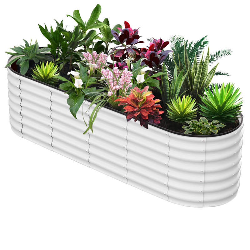 8x2x2 FT Galvanized Raised Beds for Outdoor, Oval Raised Garden Bed with Open Base for Outdoor Vegetables & Flowers, Tool-Free Assembly,Beige