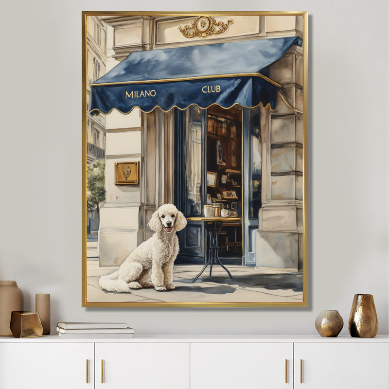 Club Caniche Milano - Tableau encadré pour chien, H 20 po x l 12 po, Cadre flottant doré