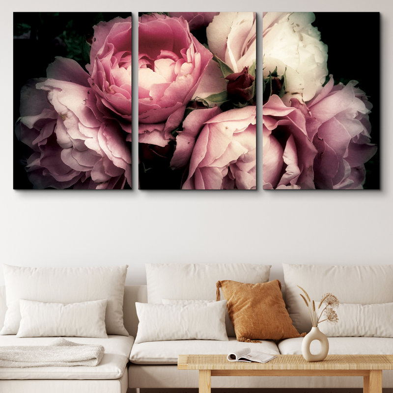 "Flower Blossom", bouquet de pivoines roses, photos murales modernes Moody, impression encadrée sur toile, 3 pièces