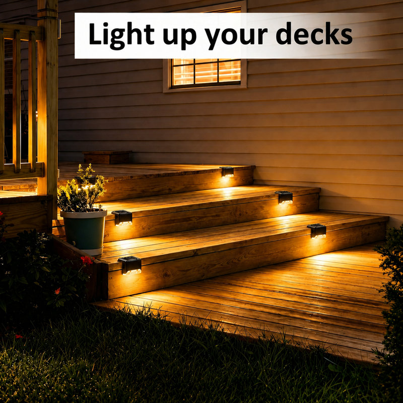 Solar Powered LED Deck Lights Outdoor Waterproof Step Lights for Fence Stairs Yard Pathway, Black/Yellow