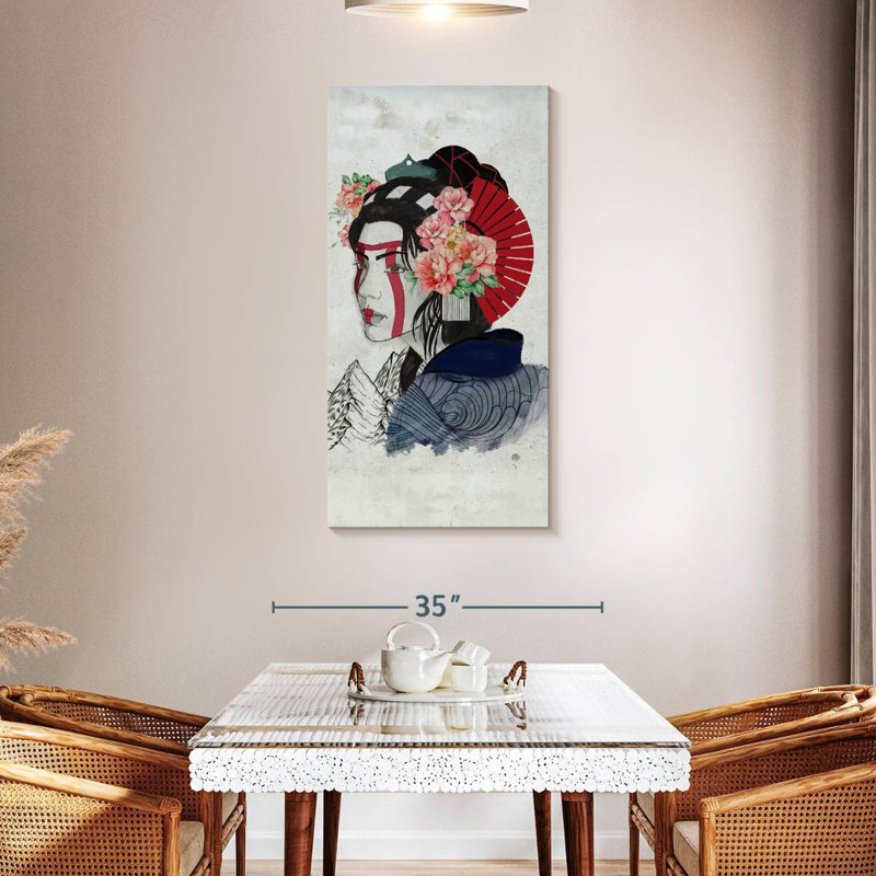 Portrait de femme Geisha, H 48 po x l 24 po