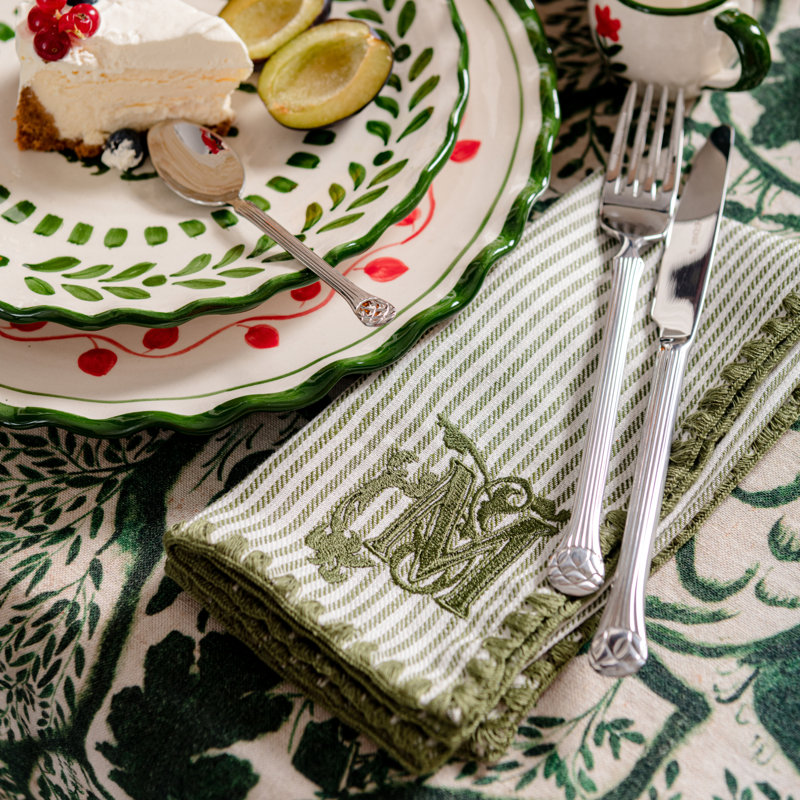 TWILL STRIPE GREEN Monogrammed Napkin Set