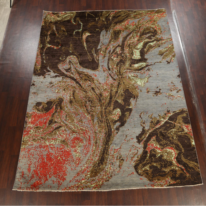 Tapis unique en or noué à la main 9 pi x 12 pi 4 po New Age
