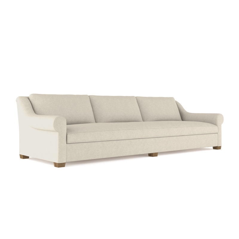Thompson Rolled Slope-Arm Sofa, Box Weave Linen Oyster, 32" H x 96" W x 41" D, Natural
