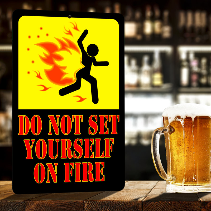 Funny Yellow and Black Metal Warning Sign 8 x 12 Inches