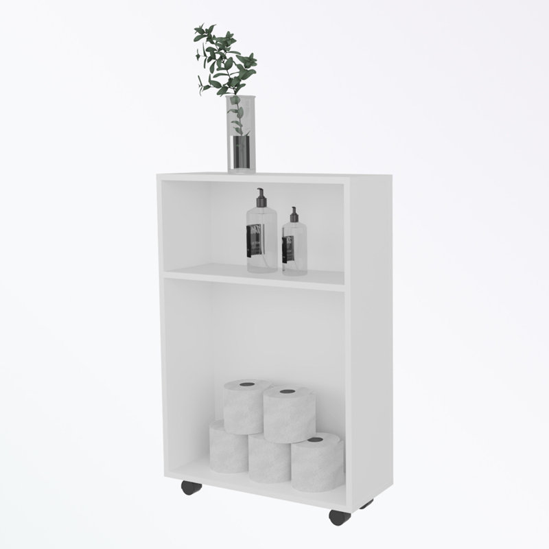 Armoire de rangement roulante pour salle de bain avec tablette ouverte