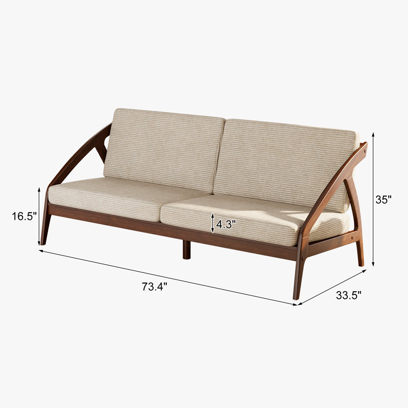 186.4Cm Corduroy Standard Sofa, Beige