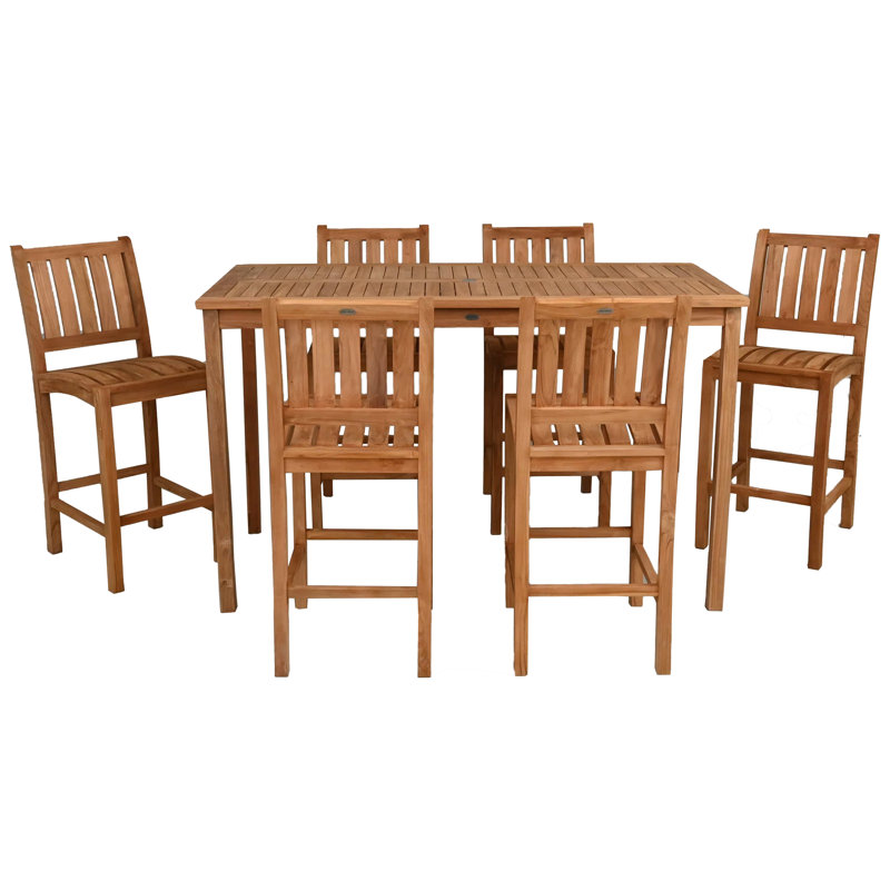 Ensemble bistro en teck avec table rectangulaire et tabourets Abacho, 6, H 43 po x L 71 po x l 35,5 po