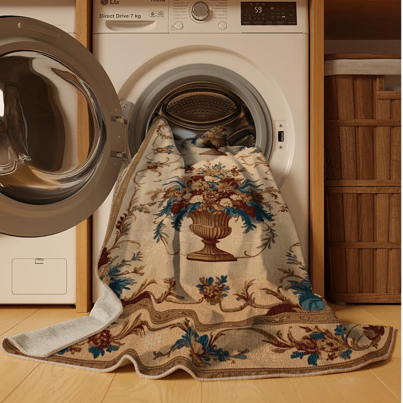Tapis brun français lavable à la machine, Rond 8 pi