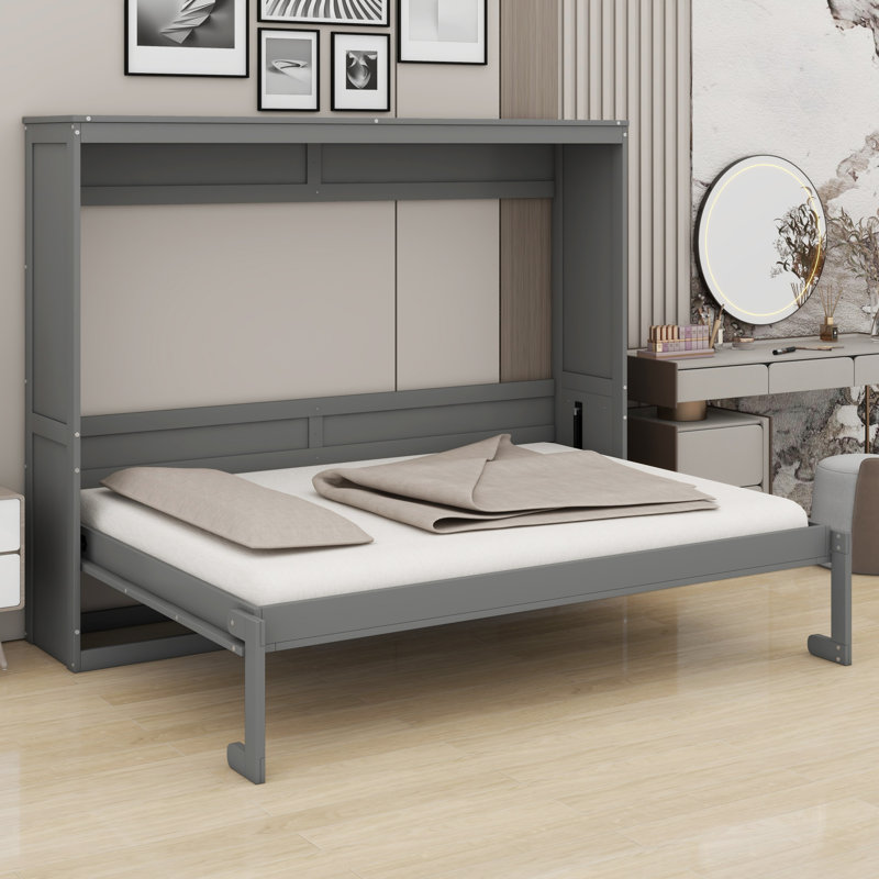 Lit escamotable avec mécanisme escamotable Murphy, Gris, Lit double