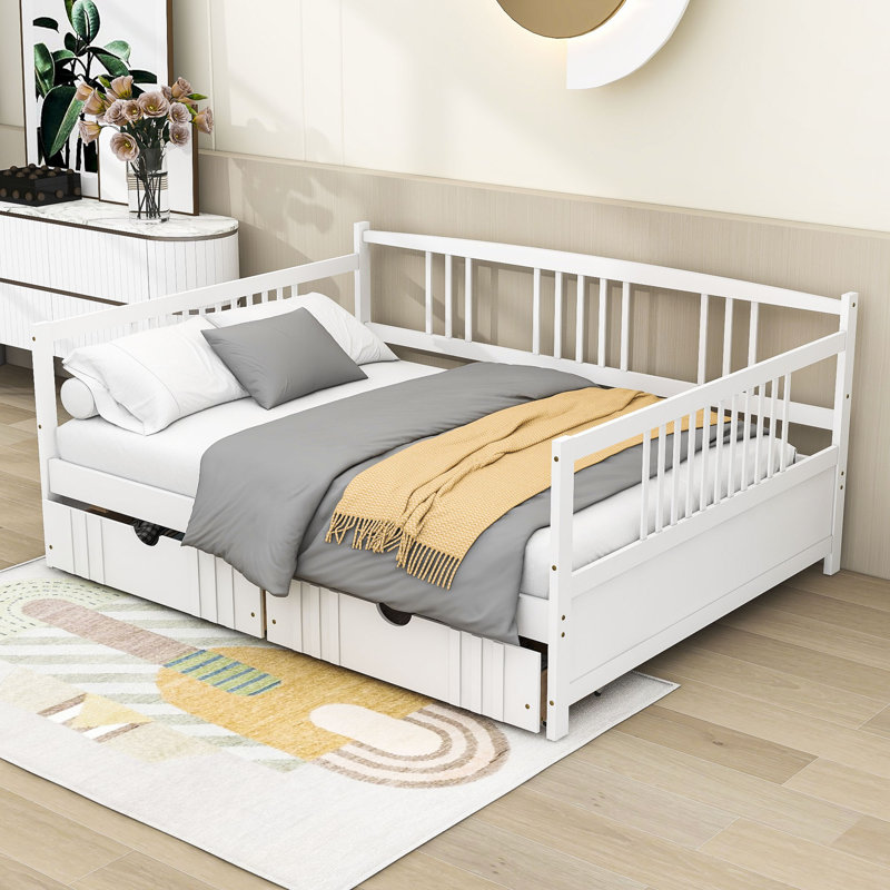 Wooden Daybed with 2 Drawers, White, Full