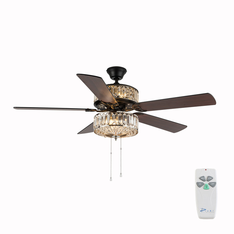 52'' Mahogany and Silver Crystal Chandelier Ceiling Fan