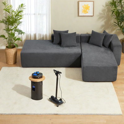 Spacious 101-inch Modular Sofas, Dark Grey Acacia Wood, Modern For Home