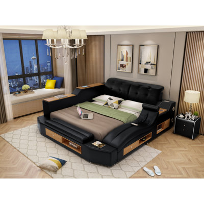 Dewayne Leather Sleigh Storage Bed