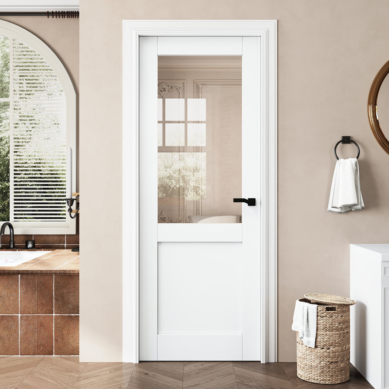 Porte de salle de bain en verre blanc, 30 po x 80 po