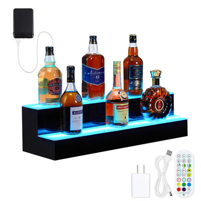 Tablette de présentation murale à 2 niveaux pour bouteilles de boissons alcoolisées à DEL - Organisateur de bar en acrylique de 30 po avec télécommande et contrôle d'application pour la maison ou le bar commercial