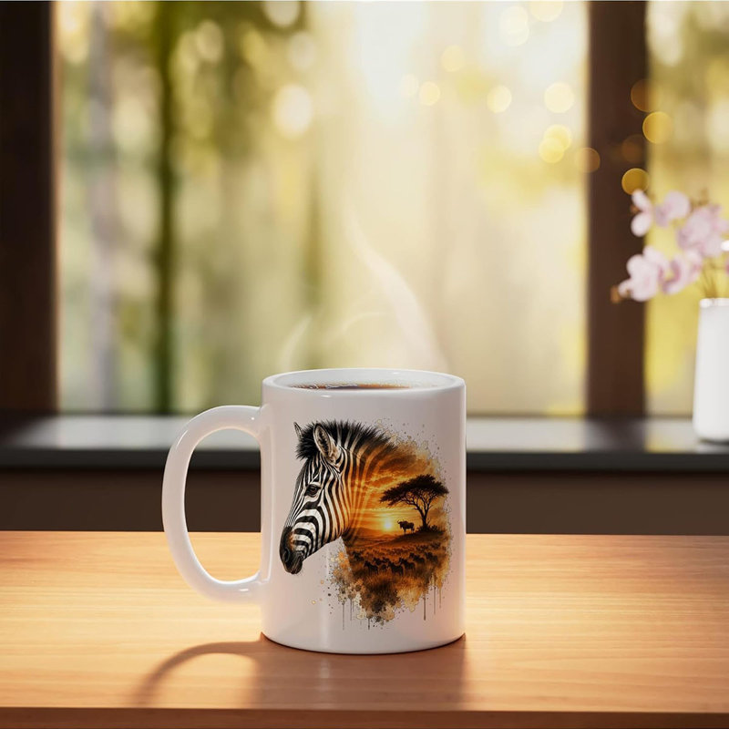 Zebra Savanna Sunset Ceramic Mug, 11oz