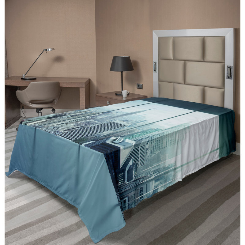 Drap-housse Ambesonne New York Urban Urban City bleu ciel, Drap plat pour lit simple