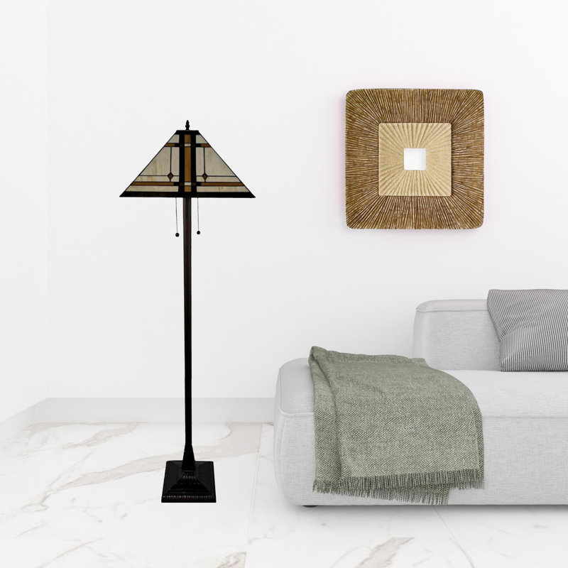 Lampe sur pied 62 "à deux lumières 62" avec abat-jour conique en verre teinté brun et blanc