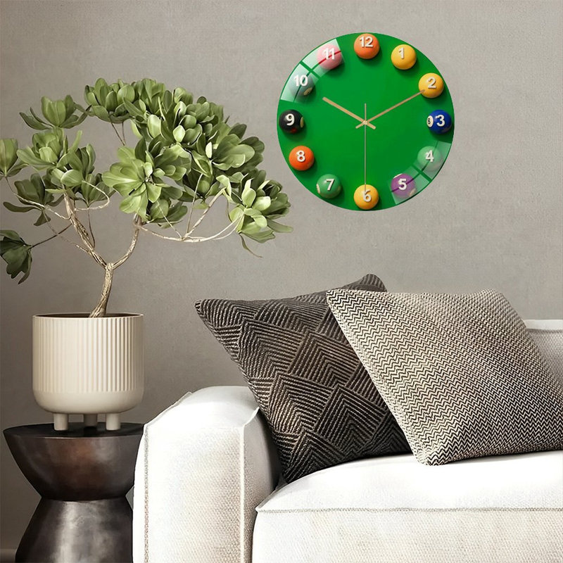 Large Pool Balls for Game Room Or Arcade Use Art - 12'' Modern Glass Wall Clock