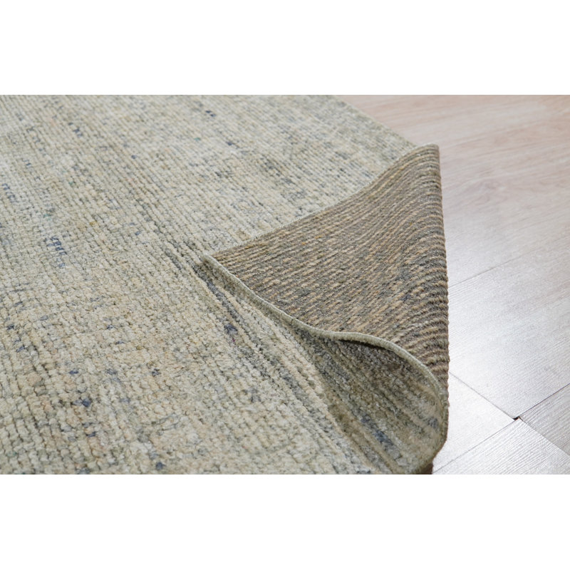 Contemporary Green Hand Knotted Silk Green Mix Grass Natural Silk Area Rug, Rectangle 9' x 12'