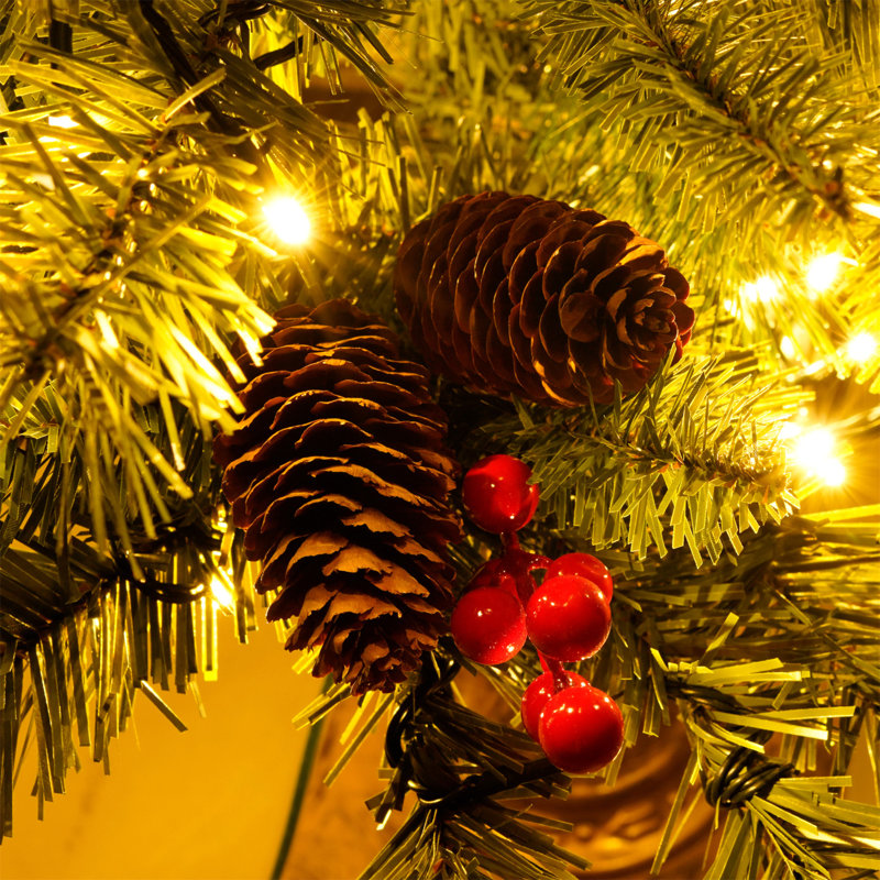 Ensemble d'arbre de Noël artificiel pré-éclairé 4 pièces, guirlande, couronne et ensemble de 2 arbres d'entrée 3 pi avec lumières DEL, arbre de Noël