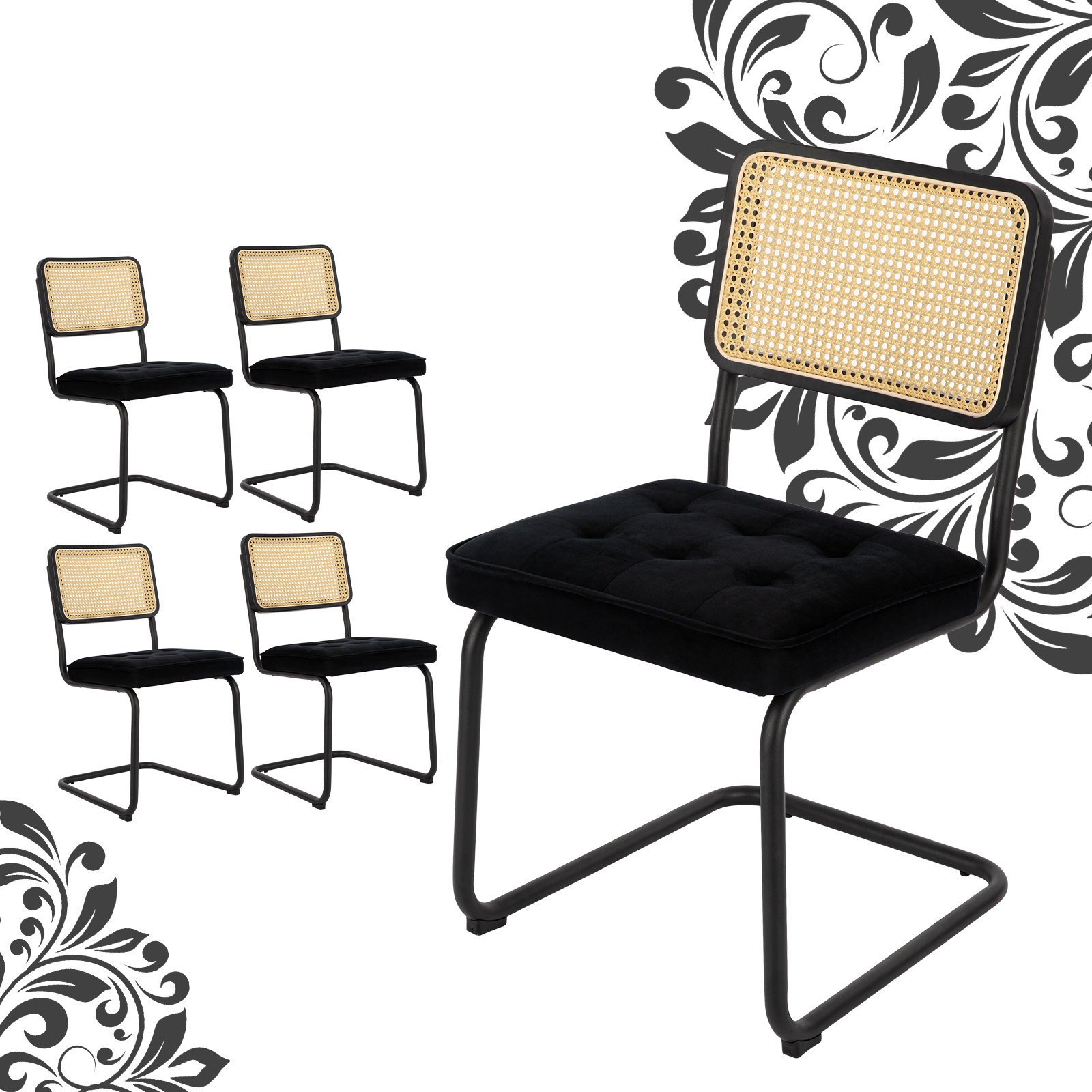 Orren Ellis Anser Rattan Back Side Dining Chairs with Metal Chrome Legs