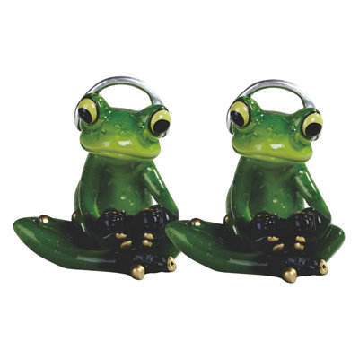 "2-PC Set" ICE ARMOUR 3 "H grenouille jouant avec un casque Figurine Figurine Statue Ornement Décoration de la maison / chambre et idées de cadeaux parfaits pour le réchauffement de la maison, les Fêtes et les Anniversaires