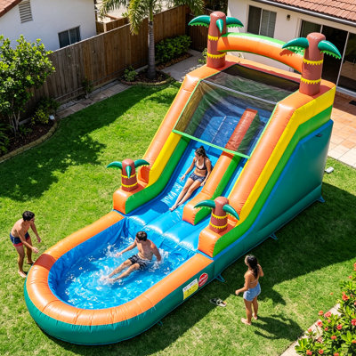 RELUNCH 21ft Commercial Inflatable Water Slides For Kids Adults, 100% Pvc Big Backyard Waterslide Splash Water Pool, Tropical Outdoor Slide Park With Blower