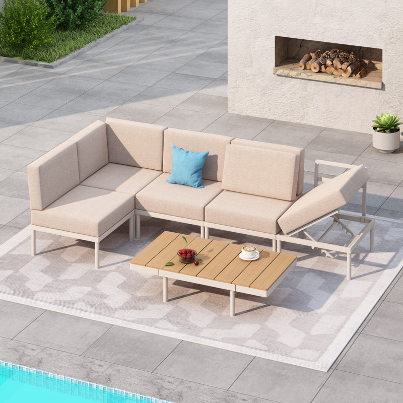 Ensemble de conversation modulaire en aluminium pour 5 personnes avec coussins