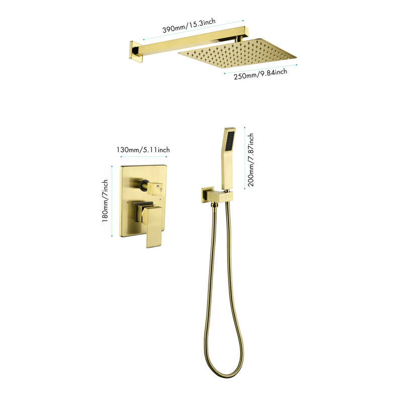 10 Inches Rain Shower Head With Handheld In Bathroom System, Brushed Gold Wall Mounted High Dual And Trim Valve Faucet Containing ,