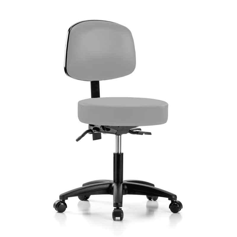 Tabouret de médecin réglable en hauteur avec dossier Channahon PERCH Walter | Hauteur du bureau: 18,5 à 24 po, Gris, Vinyle