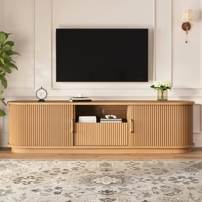 66.9‘’TV Stand With Sliding Wood Slatted Doors For Tvs Up To 75"