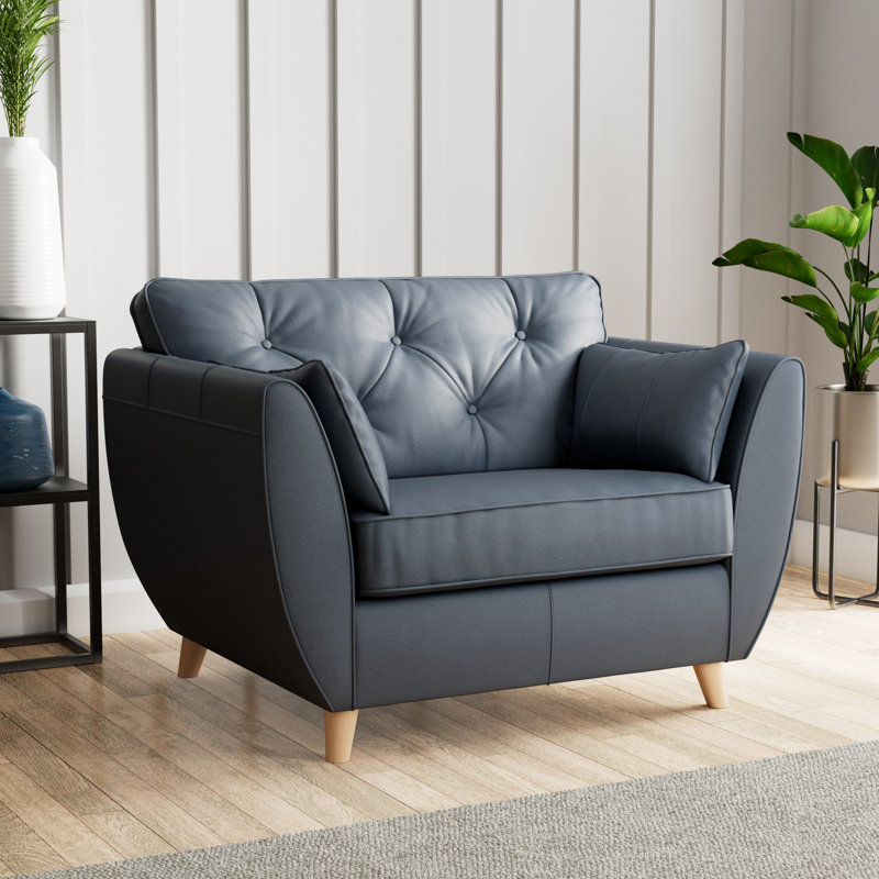 Marylin Leather Snuggle Chair, Navy, Light Wood